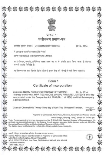 Certificate Incorporation